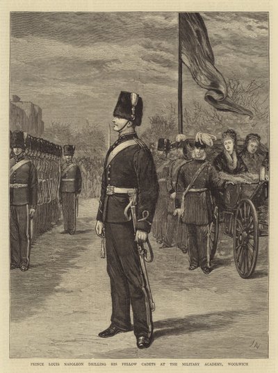 Prince Louis Napoleon Drilling His Fellow Cadets at the Military Academy, Woolwich by Joseph Nash